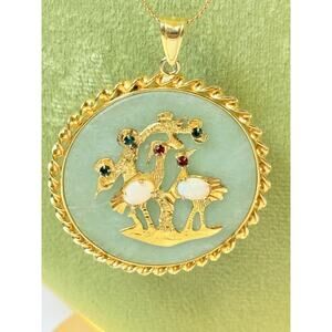 Vtg Hobe Jade Gold Tone Round Necklace With Rhinestones And Faux Opals- Read